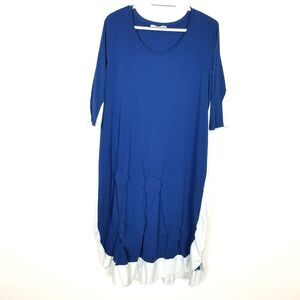 Luukaa Women Hitched Balloon Dress Sz US 16 Blue White Lagenlook 3/4 Sleeve